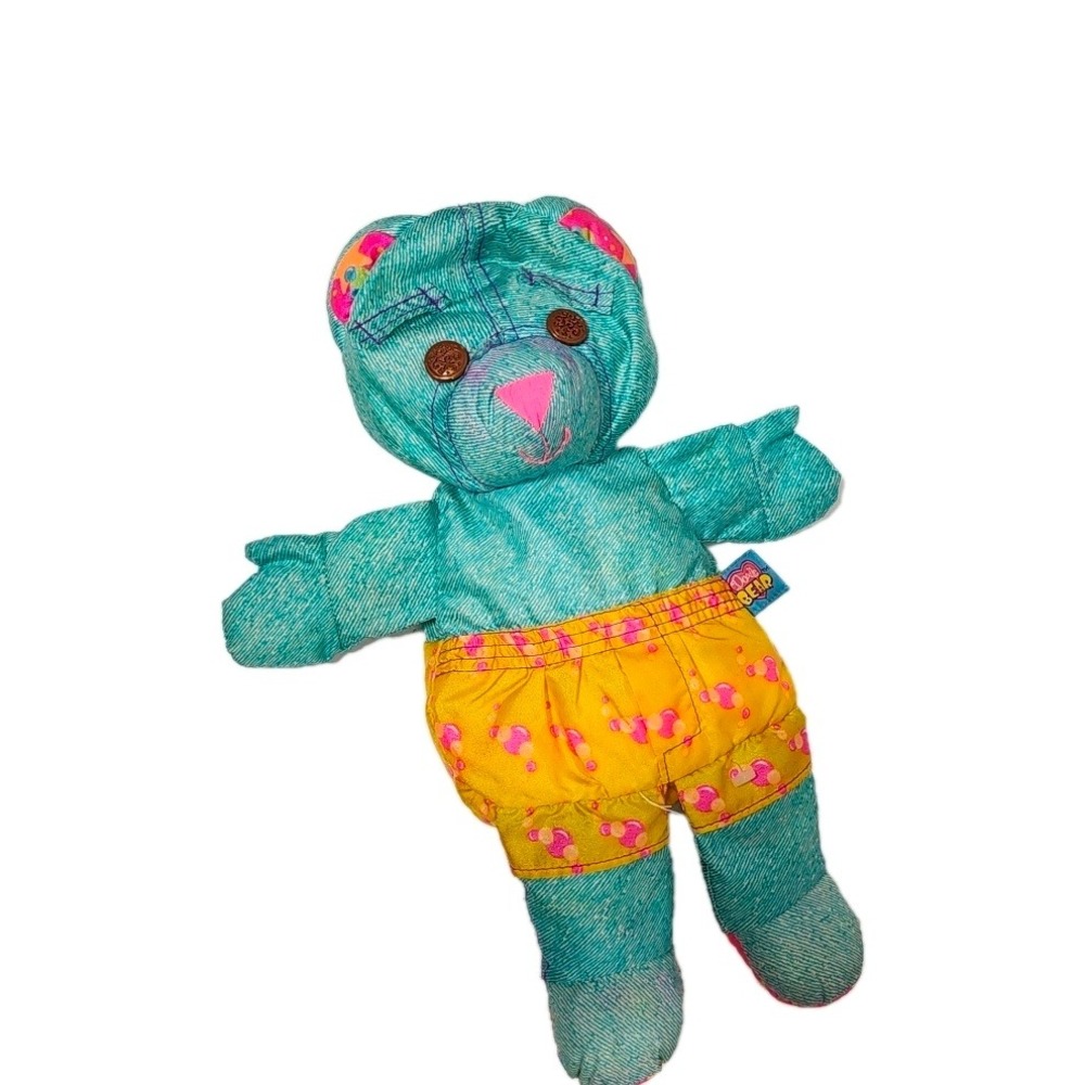 Doodle Bear Teal Denim Teddy Bear Plush Yellow Bubble‎ Shorts Stuffed Animal Toy